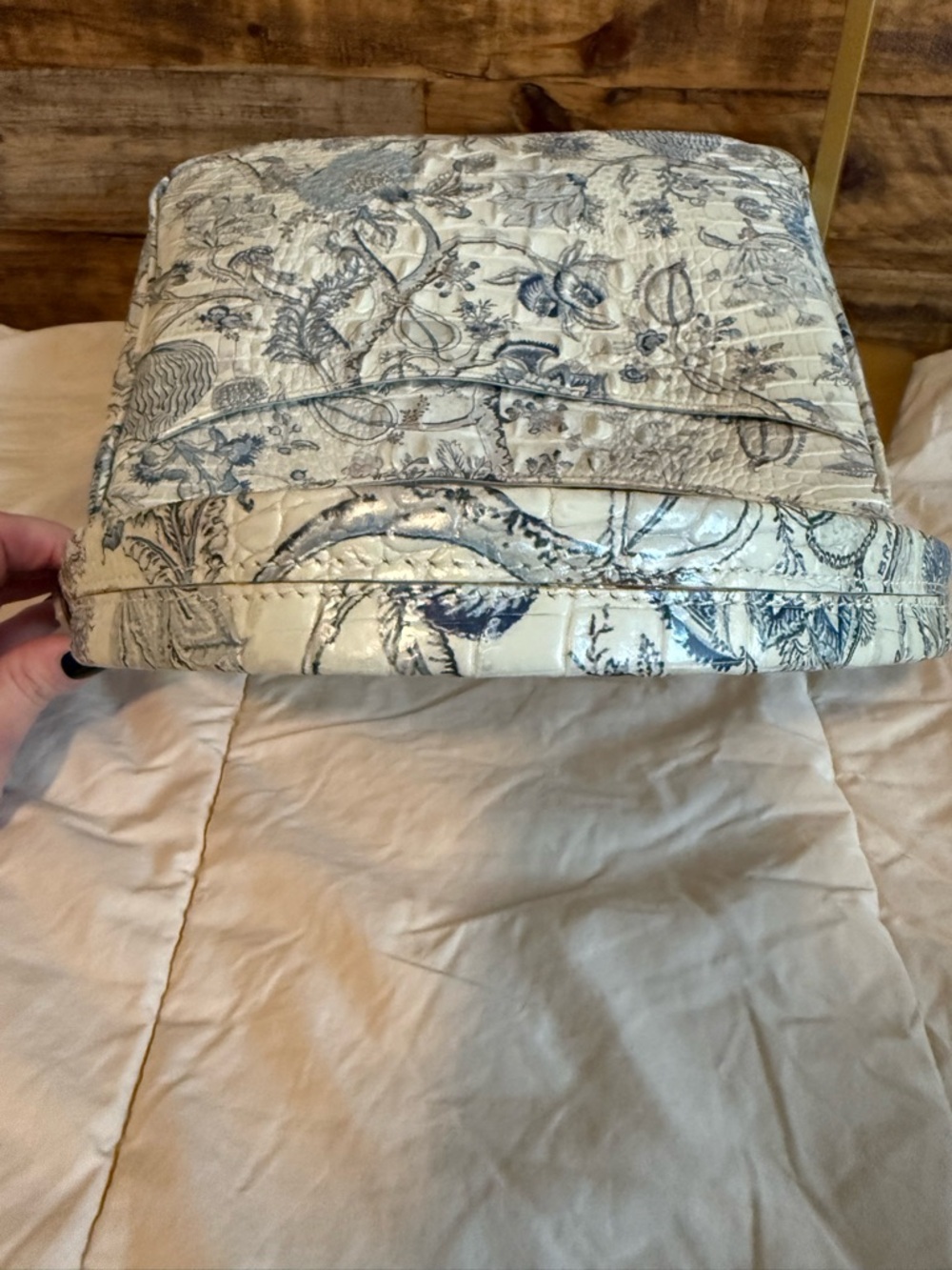 Brahmin Cream and Blue Floral Embossed Shoulder Bag - Picture 4 of 14